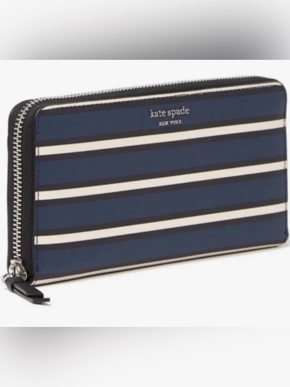 kate spade navy and white striped zip pouch